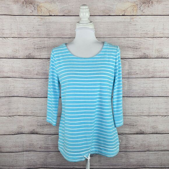 Talbots Stripe Soft Terry Cloth Drawstring Hem Top Cover Up Medium Petite NWT - Picture 7 of 8